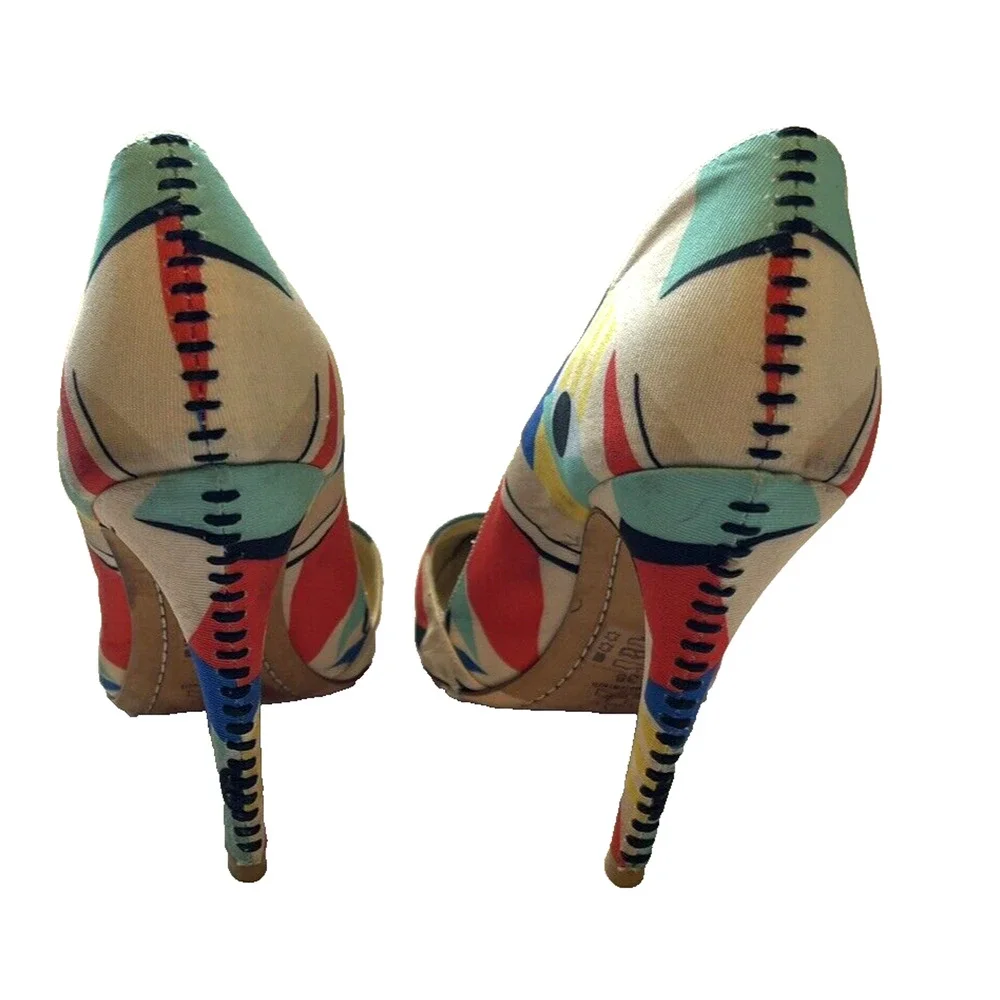 Womens Alice+Olivia Dina Color Block Graffiti Satin Heels Pumps-38 - Picture 5 of 6